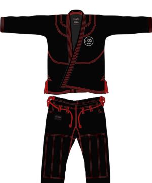 Custom black Brazilian Jiu Jitsu Gi with personalized name and logo, includes free belt and bag