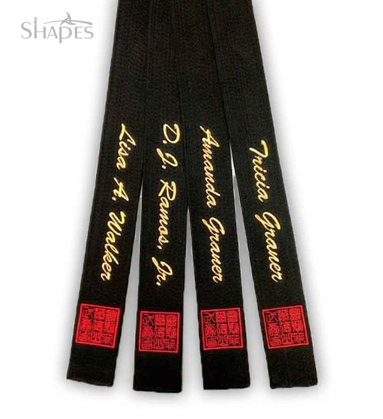 Custom BJJ Belts with personalized embroidery, large sizes, and premium quality from Shapes Fightwear