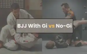 Two athletes rolling in BJJ with gi vs No-Gi training session on mats