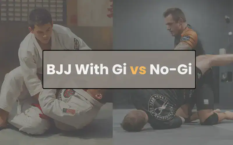 Two athletes rolling in BJJ with gi vs No-Gi training session on mats