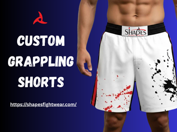 Custom grappling shorts in black and red for BJJ and MMA by Shapes Fight Wear