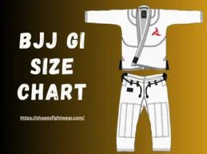 BJJ Gi Size Chart showing jiu jitsu gi sizing based on height and weight for men, women, and kids