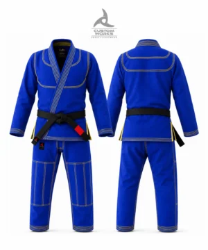 Full Personalized Blue Custom BJJ Gi with custom design options and special or large sizes from Shapes Fightwear