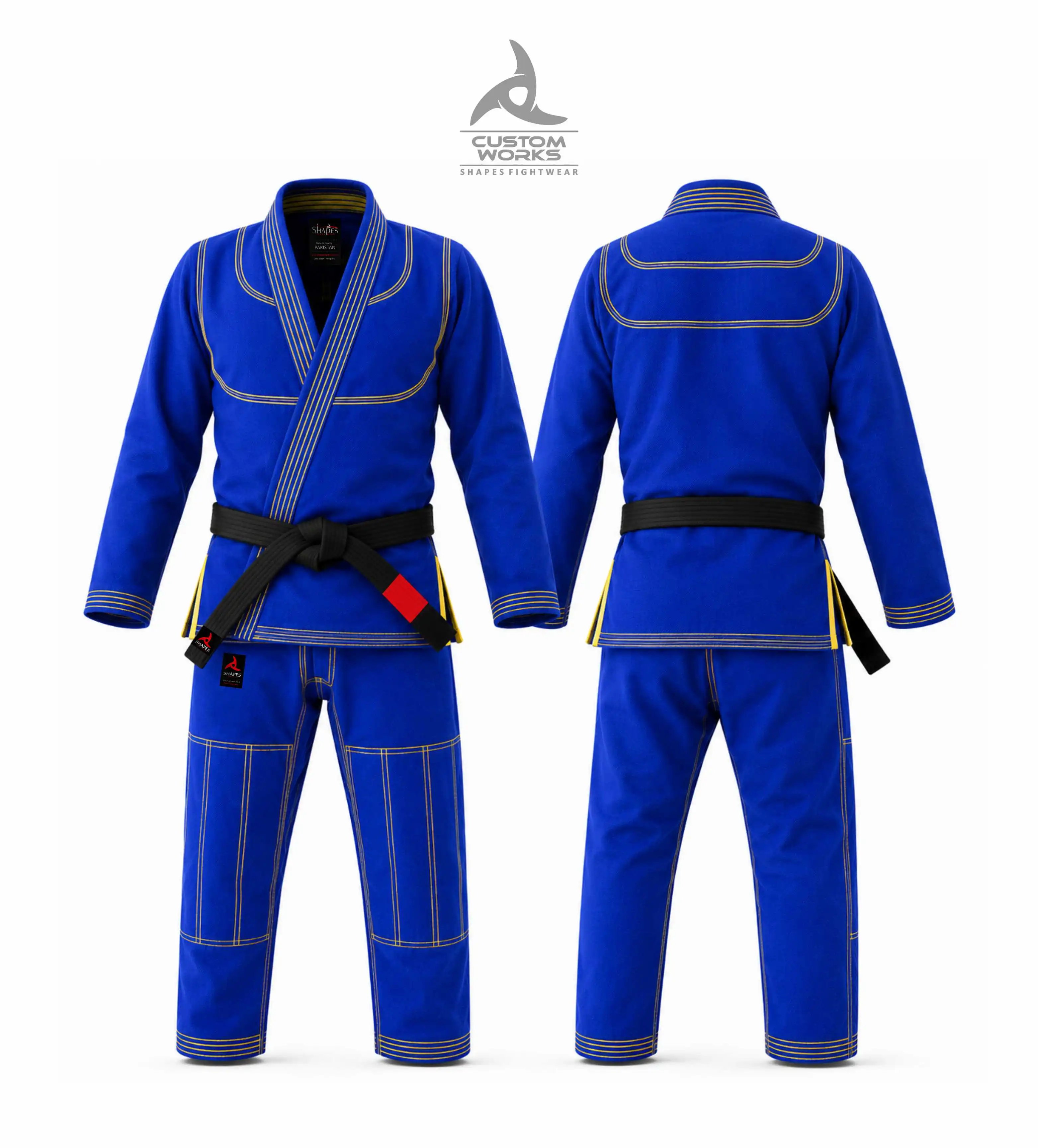 Full Personalized Blue Custom BJJ Gi with custom design options and special or large sizes from Shapes Fightwear