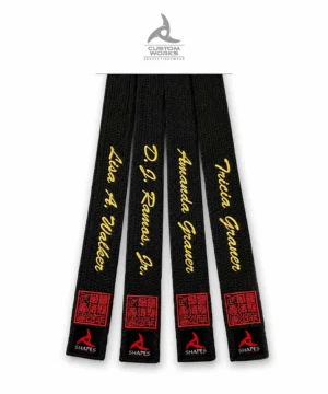 Custom BJJ Belts with personalized embroidery, large sizes, and premium quality from Shapes Fightwear