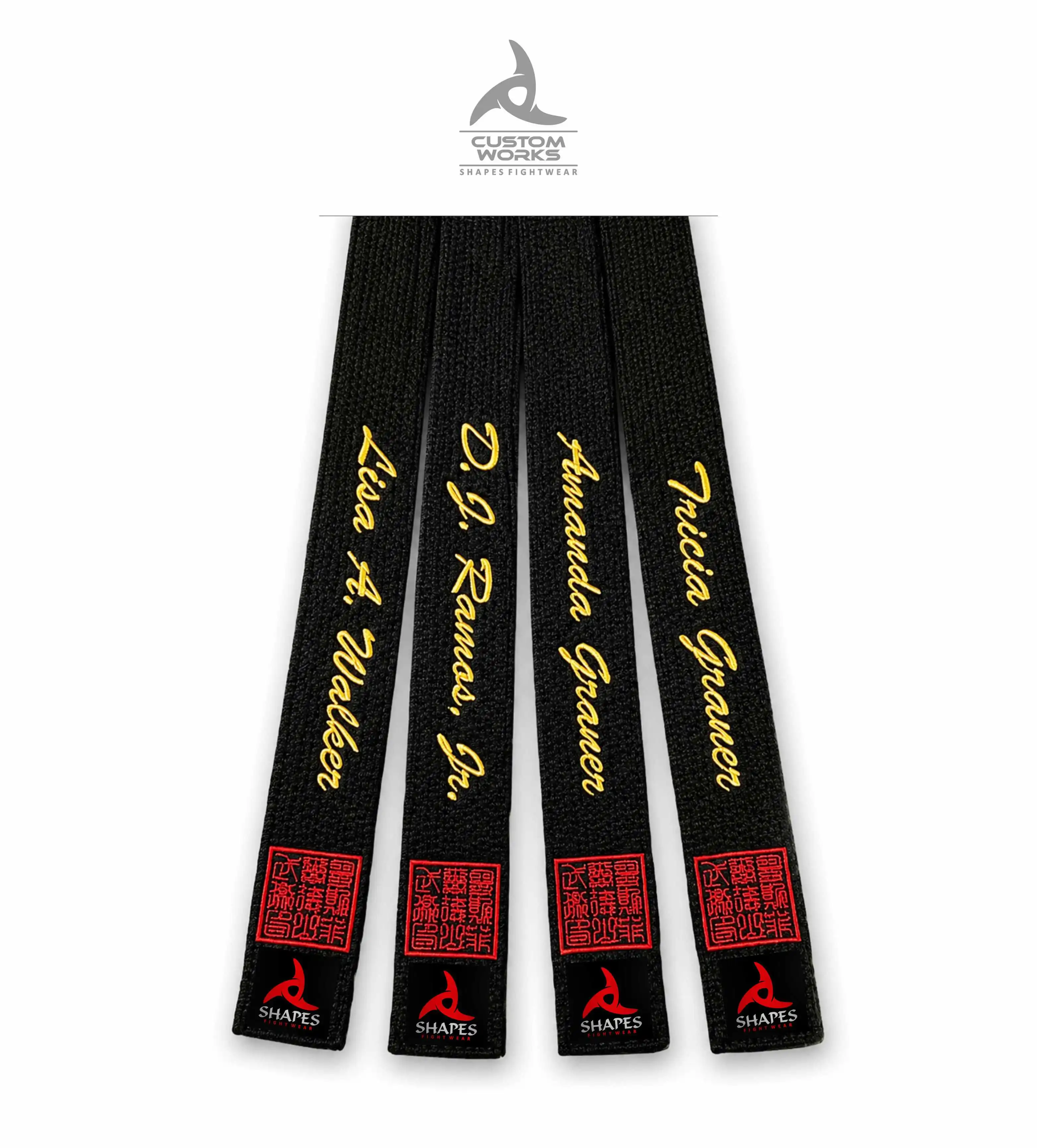 Maßgefertigte BJJ-Gürtel mit individueller Stickerei, in großen Größen und in Premium-Qualität von Shapes Fightwear