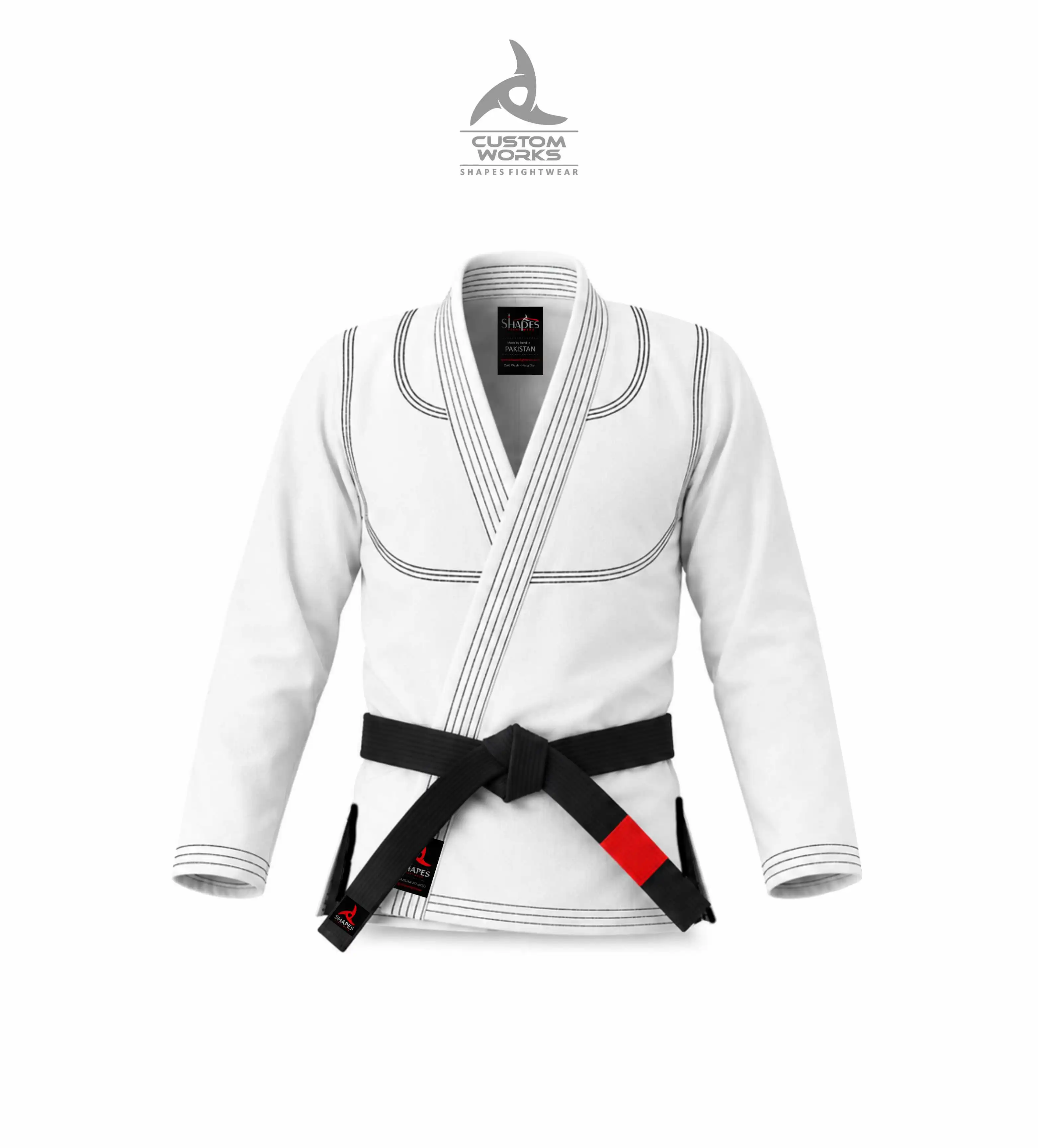 Custom White Jacket only Custom BJJ Gi Jacket with adjustable sleeves, length, and extra-large sizes from Shapes Fightwear