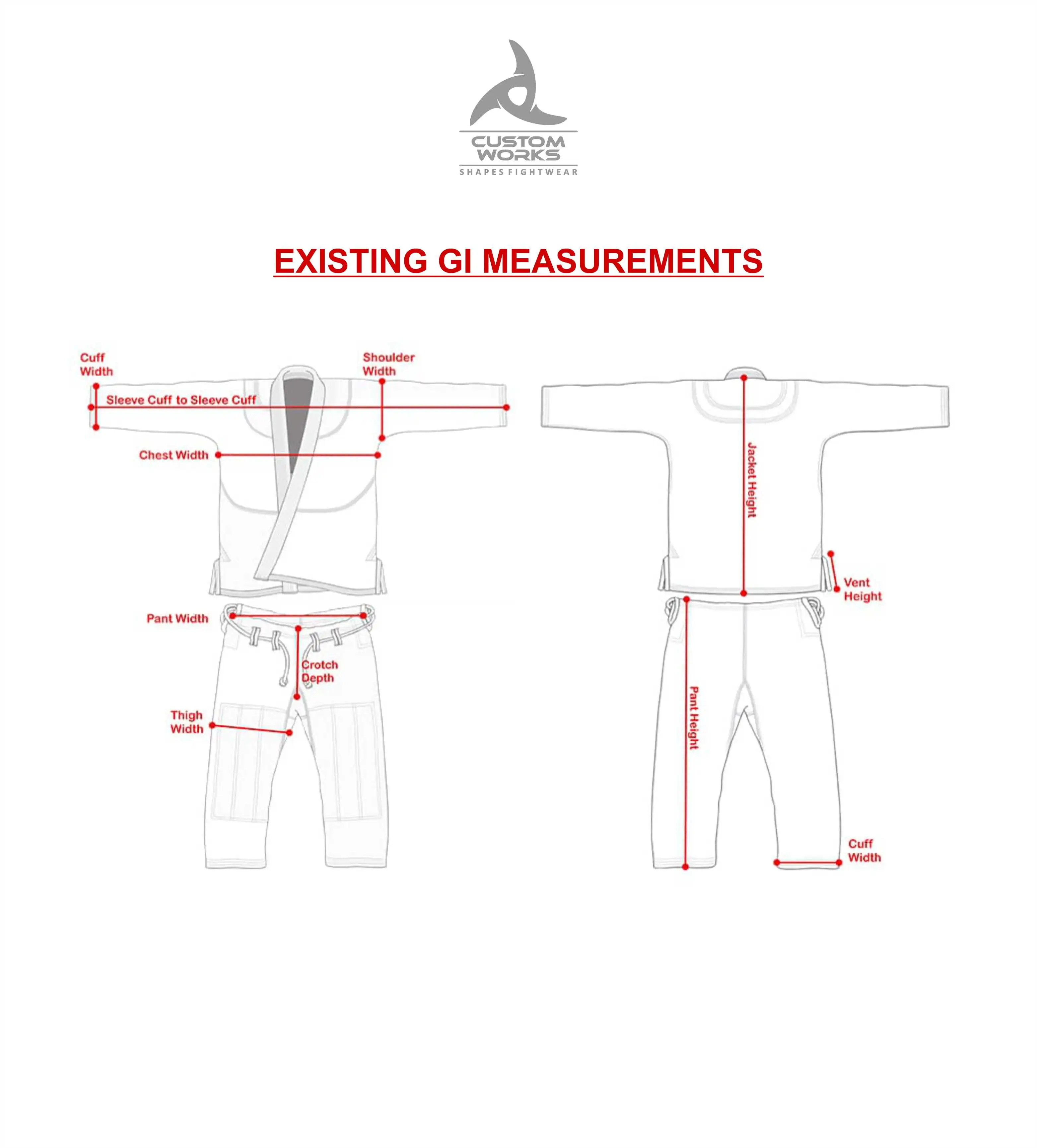 Existing Gi Measurements for special or larger sizes of BJJ Gi