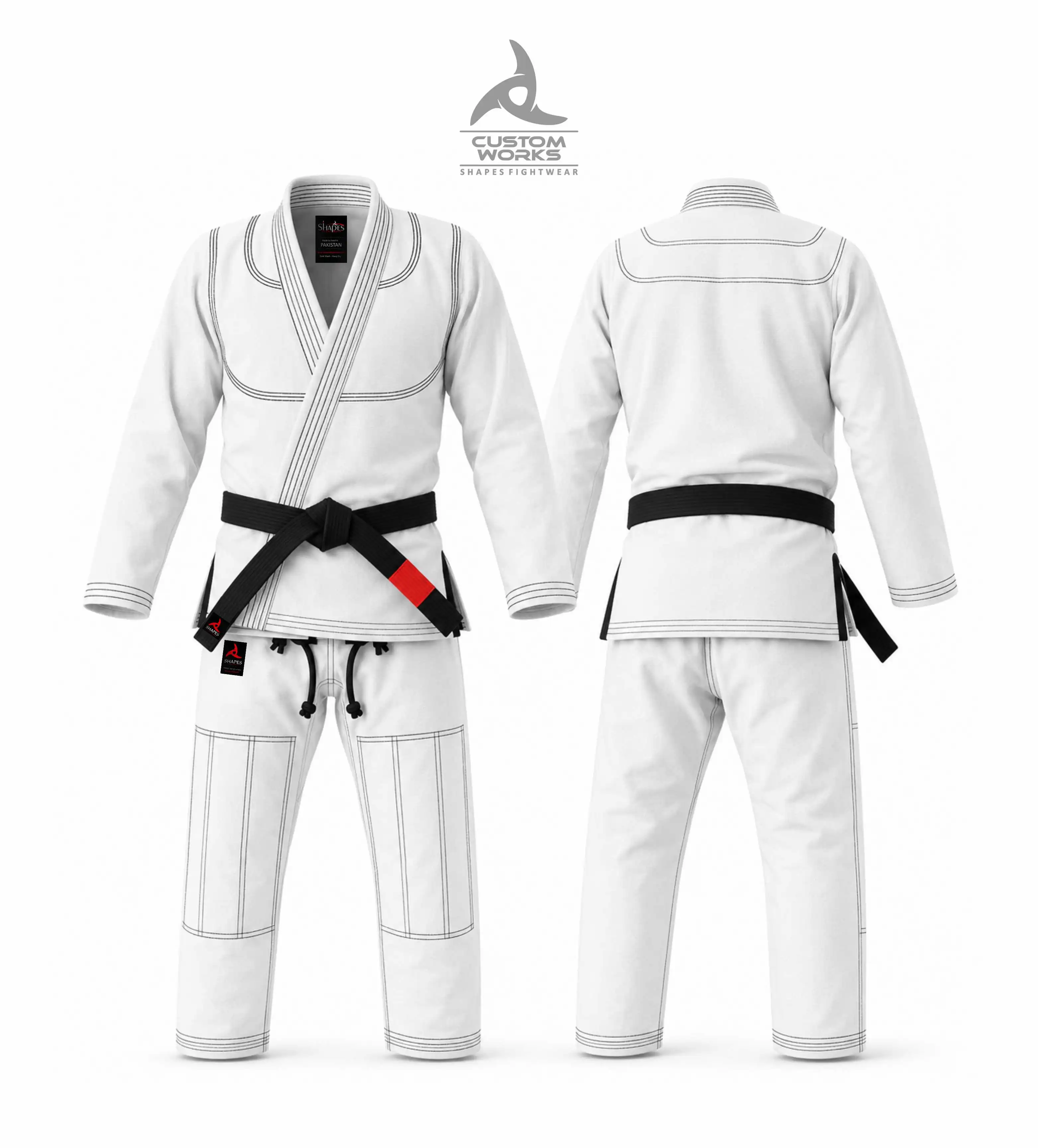 White Custom BJJ Gi Full Personalized Blue Custom BJJ Gi with custom design options and special or large sizes from Shapes Fightwear